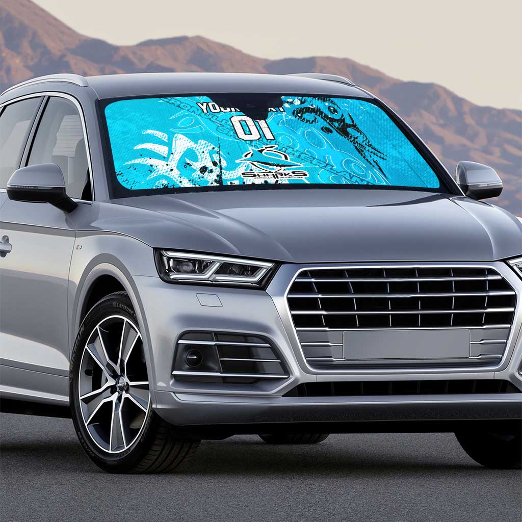 Personalized Cronulla-Sutherland Sharks Rugby Auto Sun Shade Urban Street Graffiti Style - Distressed Splatter Elements
