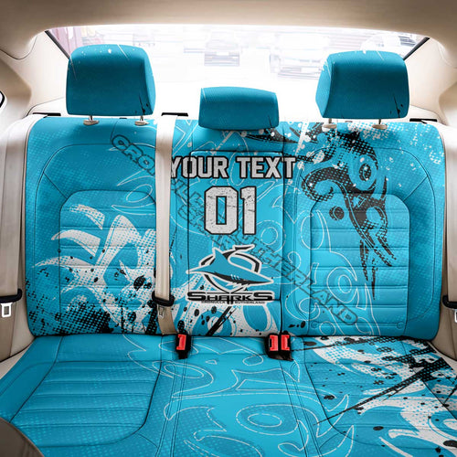 Personalized Cronulla-Sutherland Sharks Rugby Back Car Seat Cover Urban Street Graffiti Style - Distressed Splatter Elements