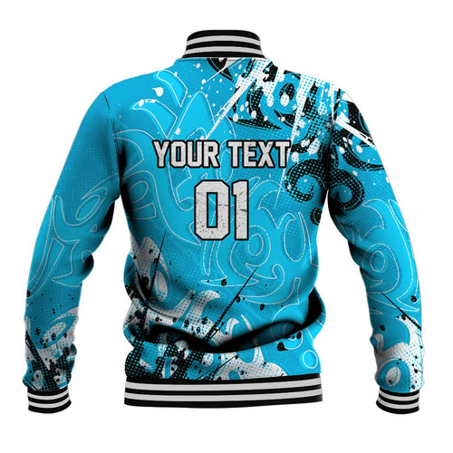 Personalized Cronulla-Sutherland Sharks Rugby Baseball Jacket Urban Street Graffiti Style - Distressed Splatter Elements