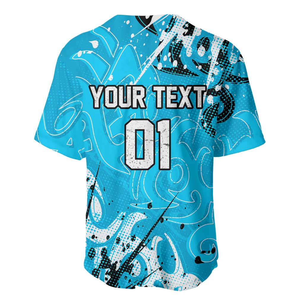 Personalized Cronulla-Sutherland Sharks Rugby Baseball Jersey Urban Street Graffiti Style - Distressed Splatter Elements