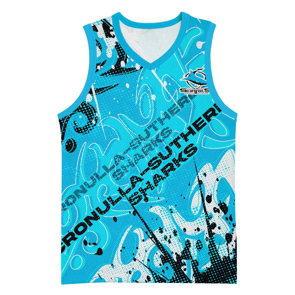 Personalized Cronulla-Sutherland Sharks Rugby Basketball Jersey Urban Street Graffiti Style - Distressed Splatter Elements