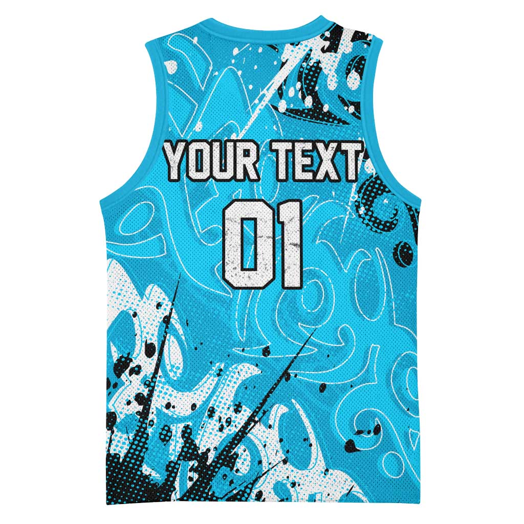 Personalized Cronulla-Sutherland Sharks Rugby Basketball Jersey Urban Street Graffiti Style - Distressed Splatter Elements