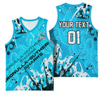 Personalized Cronulla-Sutherland Sharks Rugby Basketball Jersey Urban Street Graffiti Style - Distressed Splatter Elements