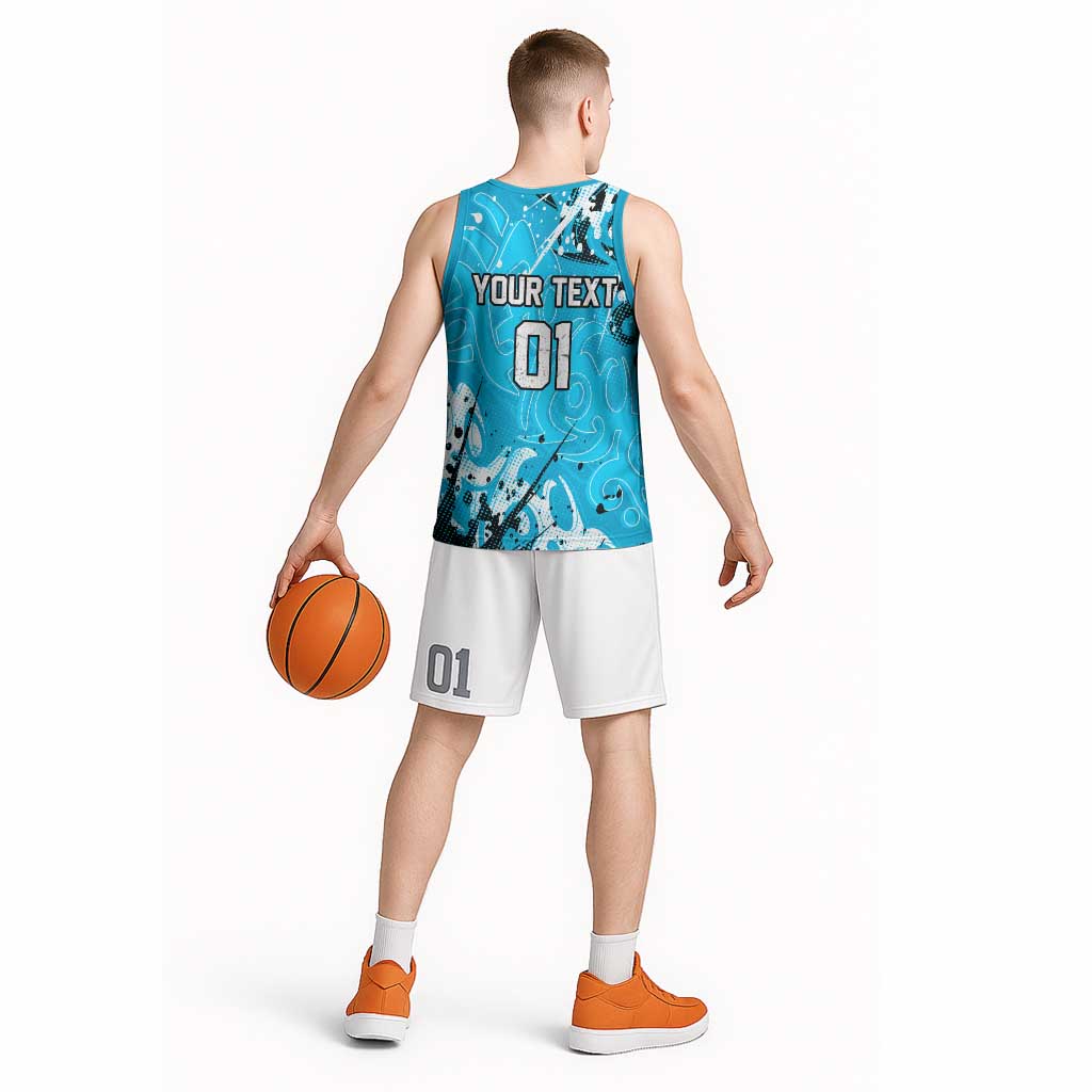 Personalized Cronulla-Sutherland Sharks Rugby Basketball Jersey Urban Street Graffiti Style - Distressed Splatter Elements
