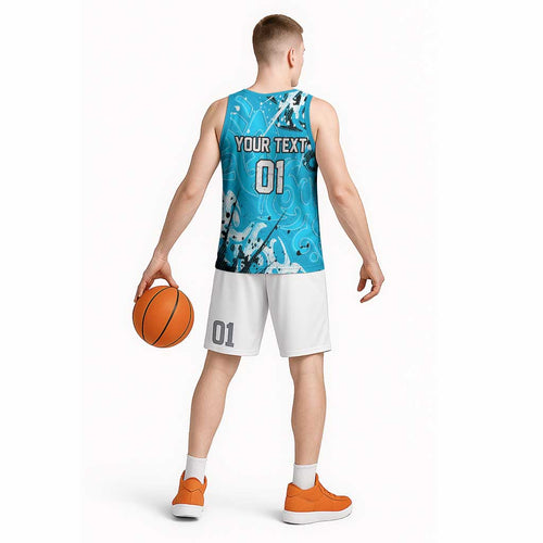 Personalized Cronulla-Sutherland Sharks Rugby Basketball Jersey Urban Street Graffiti Style - Distressed Splatter Elements