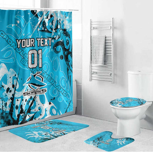 Personalized Cronulla-Sutherland Sharks Rugby Bathroom Set Urban Street Graffiti Style - Distressed Splatter Elements