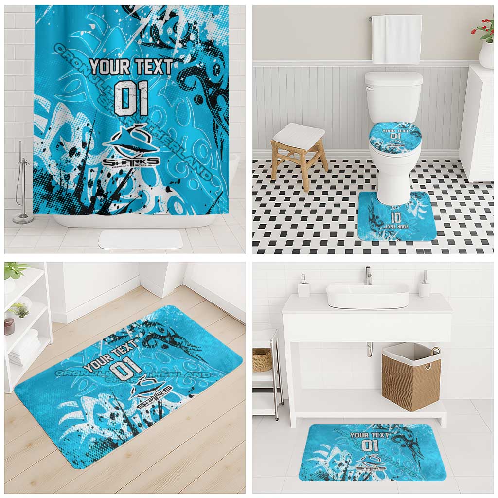 Personalized Cronulla-Sutherland Sharks Rugby Bathroom Set Urban Street Graffiti Style - Distressed Splatter Elements