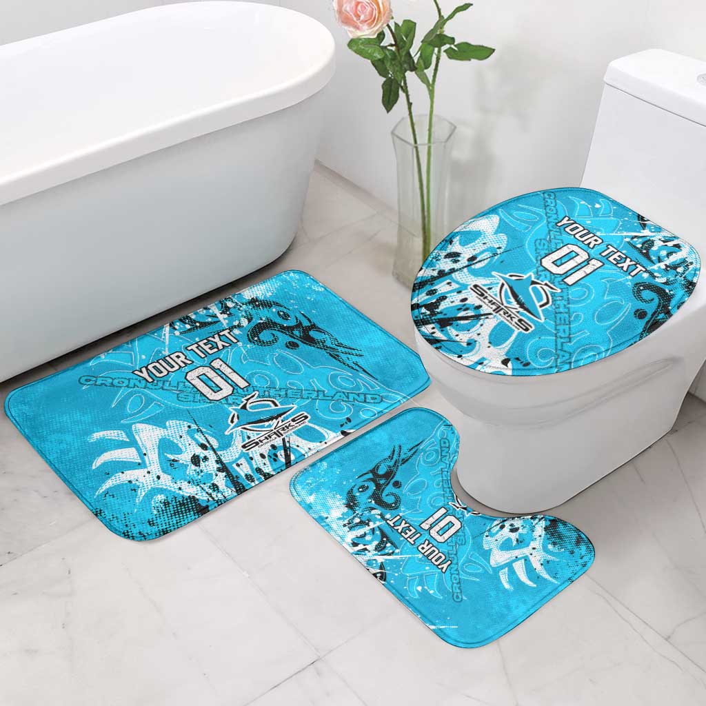 Personalized Cronulla-Sutherland Sharks Rugby Bathroom Set Urban Street Graffiti Style - Distressed Splatter Elements