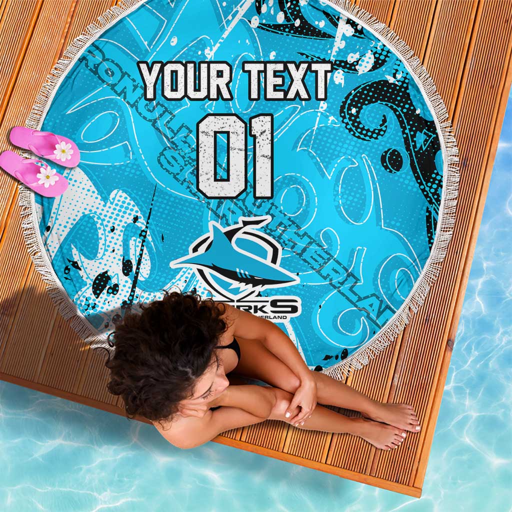 Personalized Cronulla-Sutherland Sharks Rugby Beach Blanket Urban Street Graffiti Style - Distressed Splatter Elements