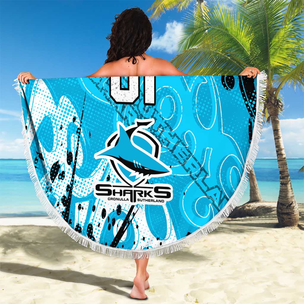 Personalized Cronulla-Sutherland Sharks Rugby Beach Blanket Urban Street Graffiti Style - Distressed Splatter Elements