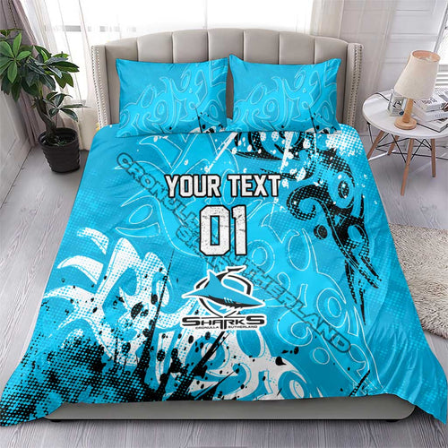 Personalized Cronulla-Sutherland Sharks Rugby Bedding Set Urban Street Graffiti Style - Distressed Splatter Elements