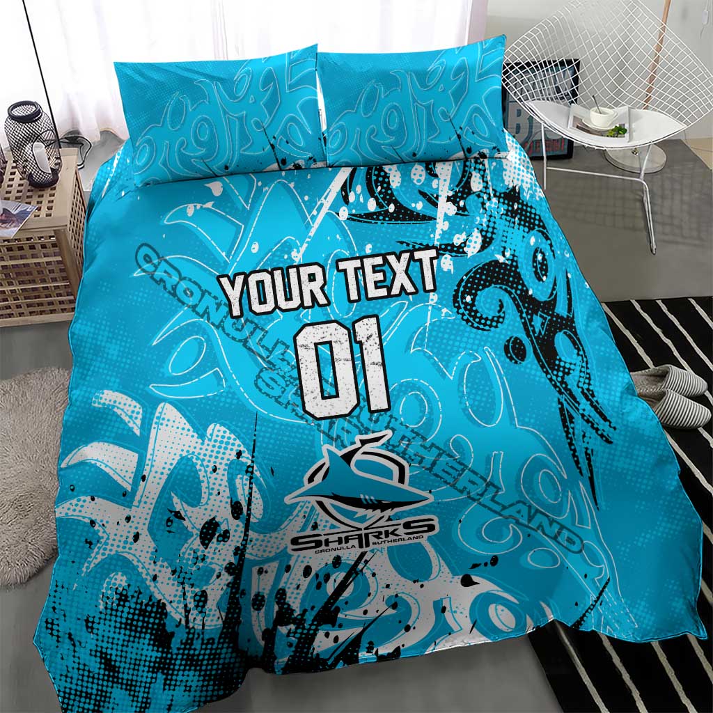Personalized Cronulla-Sutherland Sharks Rugby Bedding Set Urban Street Graffiti Style - Distressed Splatter Elements