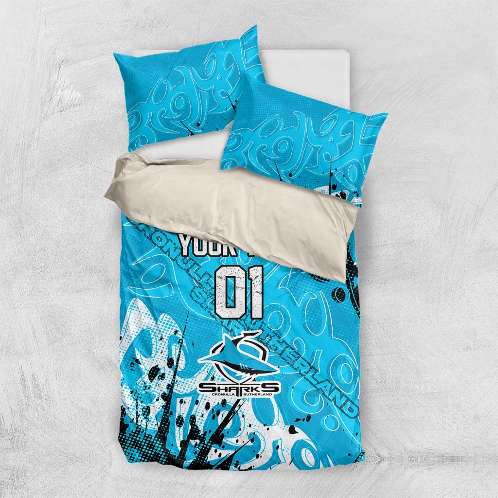 Personalized Cronulla-Sutherland Sharks Rugby Bedding Set Urban Street Graffiti Style - Distressed Splatter Elements
