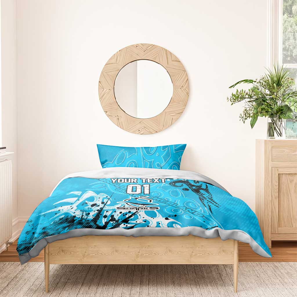 Personalized Cronulla-Sutherland Sharks Rugby Bedding Set Urban Street Graffiti Style - Distressed Splatter Elements