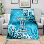 Personalized Cronulla-Sutherland Sharks Rugby Blanket Urban Street Graffiti Style - Distressed Splatter Elements