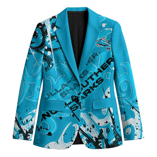 Personalized Cronulla-Sutherland Sharks Rugby Blazer Urban Street Graffiti Style - Distressed Splatter Elements