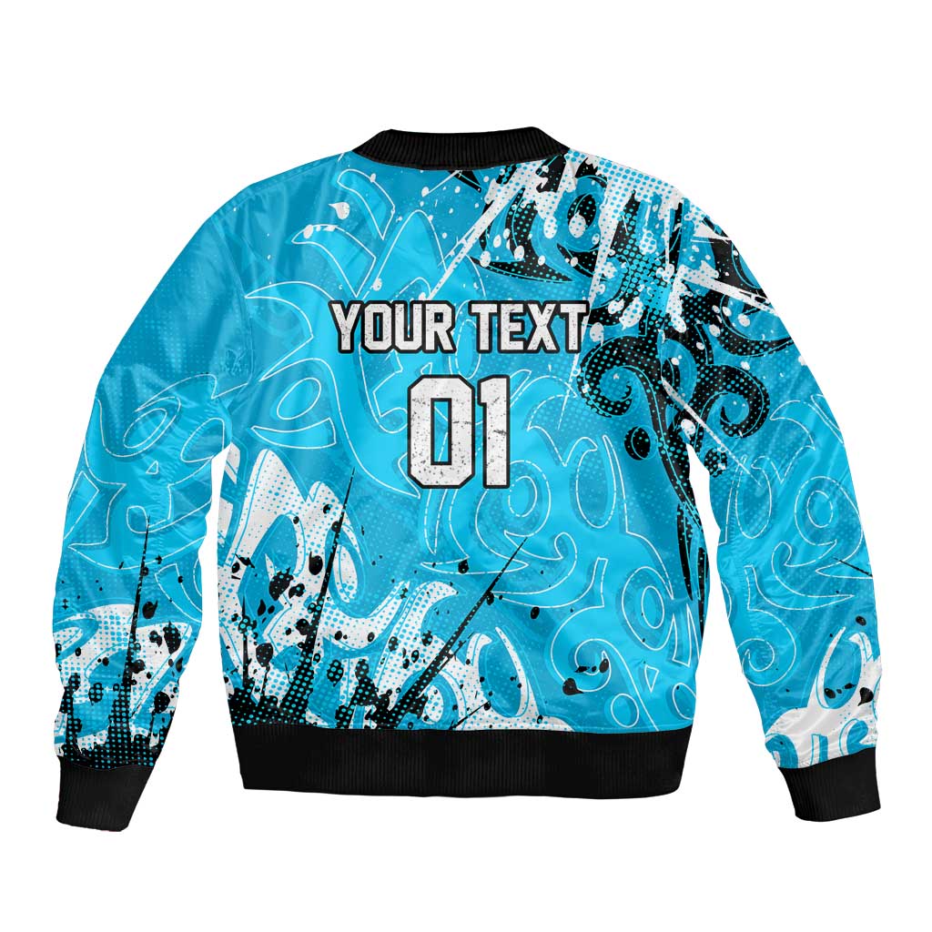 Personalized Cronulla-Sutherland Sharks Rugby Bomber Jacket Urban Street Graffiti Style - Distressed Splatter Elements