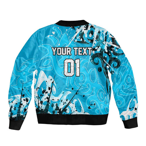 Personalized Cronulla-Sutherland Sharks Rugby Bomber Jacket Urban Street Graffiti Style - Distressed Splatter Elements