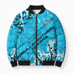 Personalized Cronulla-Sutherland Sharks Rugby Bomber Puffer Jacket Urban Street Graffiti Style - Distressed Splatter Elements