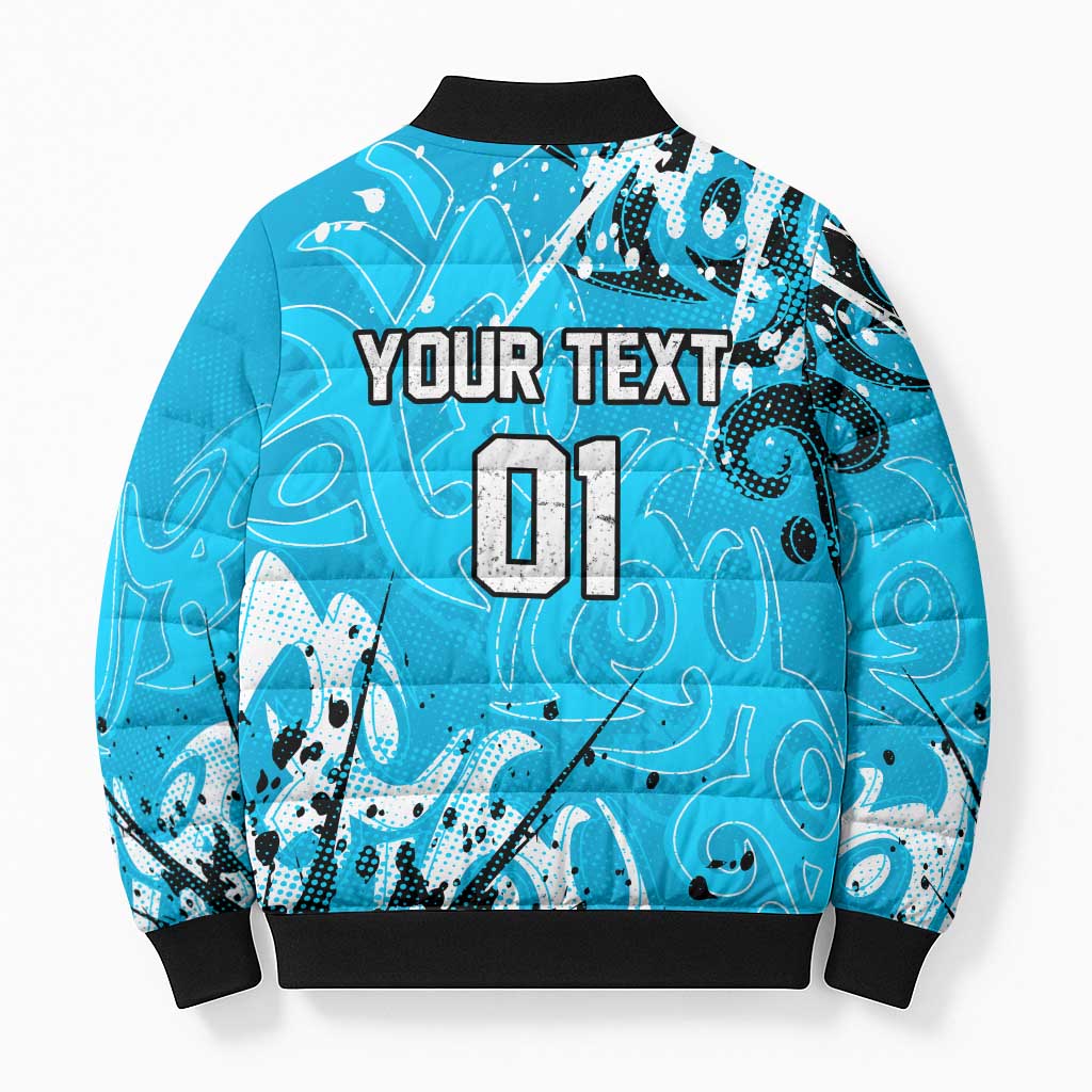 Personalized Cronulla-Sutherland Sharks Rugby Bomber Puffer Jacket Urban Street Graffiti Style - Distressed Splatter Elements
