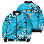 Personalized Cronulla-Sutherland Sharks Rugby Bomber Puffer Jacket Urban Street Graffiti Style - Distressed Splatter Elements