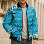 Personalized Cronulla-Sutherland Sharks Rugby Bomber Puffer Jacket Urban Street Graffiti Style - Distressed Splatter Elements