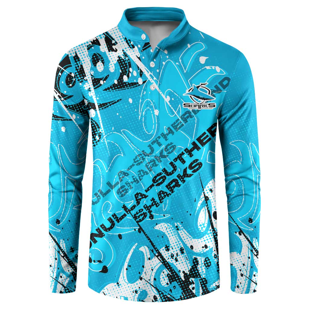 Personalized Cronulla-Sutherland Sharks Rugby Button Sweatshirt Urban Street Graffiti Style - Distressed Splatter Elements