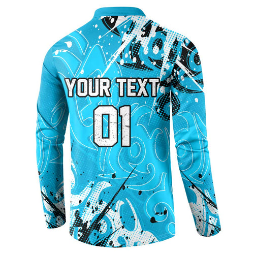 Personalized Cronulla-Sutherland Sharks Rugby Button Sweatshirt Urban Street Graffiti Style - Distressed Splatter Elements