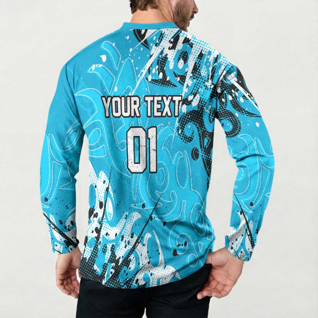 Personalized Cronulla-Sutherland Sharks Rugby Button Sweatshirt Urban Street Graffiti Style - Distressed Splatter Elements
