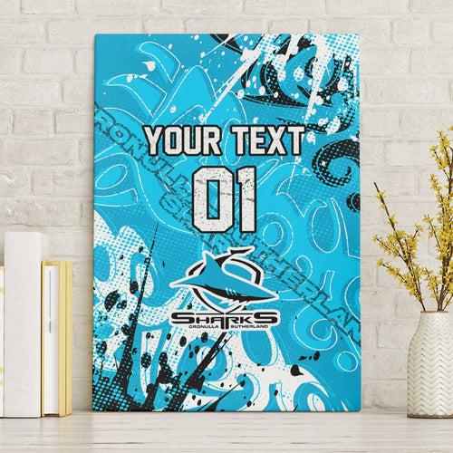 Personalized Cronulla-Sutherland Sharks Rugby Canvas Wall Art Urban Street Graffiti Style - Distressed Splatter Elements