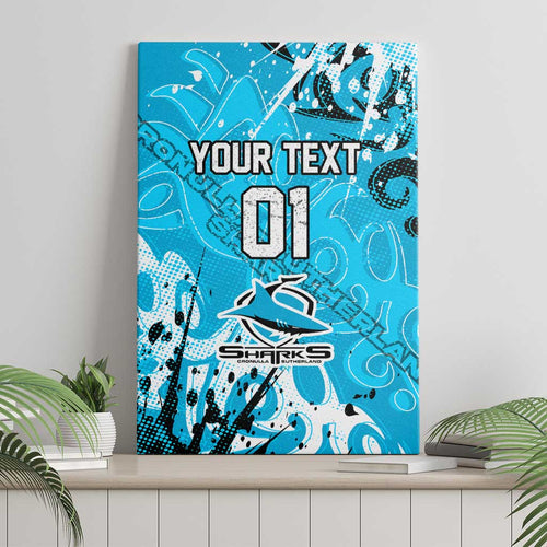 Personalized Cronulla-Sutherland Sharks Rugby Canvas Wall Art Urban Street Graffiti Style - Distressed Splatter Elements