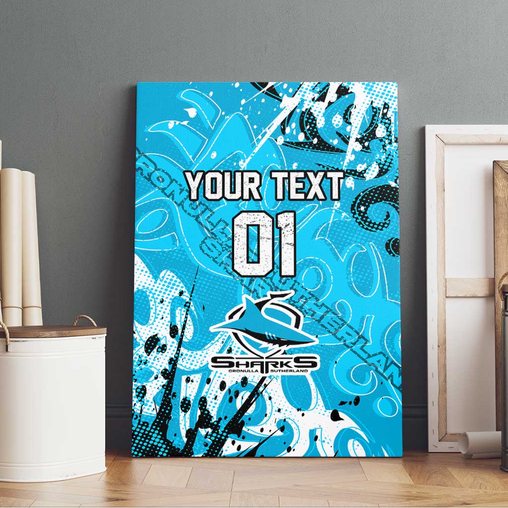 Personalized Cronulla-Sutherland Sharks Rugby Canvas Wall Art Urban Street Graffiti Style - Distressed Splatter Elements