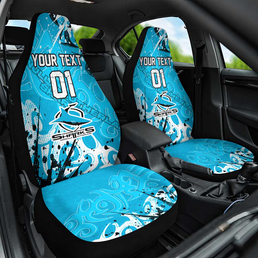 Personalized Cronulla-Sutherland Sharks Rugby Car Seat Cover Urban Street Graffiti Style - Distressed Splatter Elements
