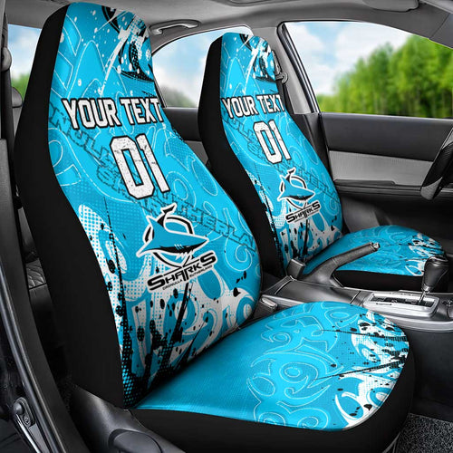Personalized Cronulla-Sutherland Sharks Rugby Car Seat Cover Urban Street Graffiti Style - Distressed Splatter Elements