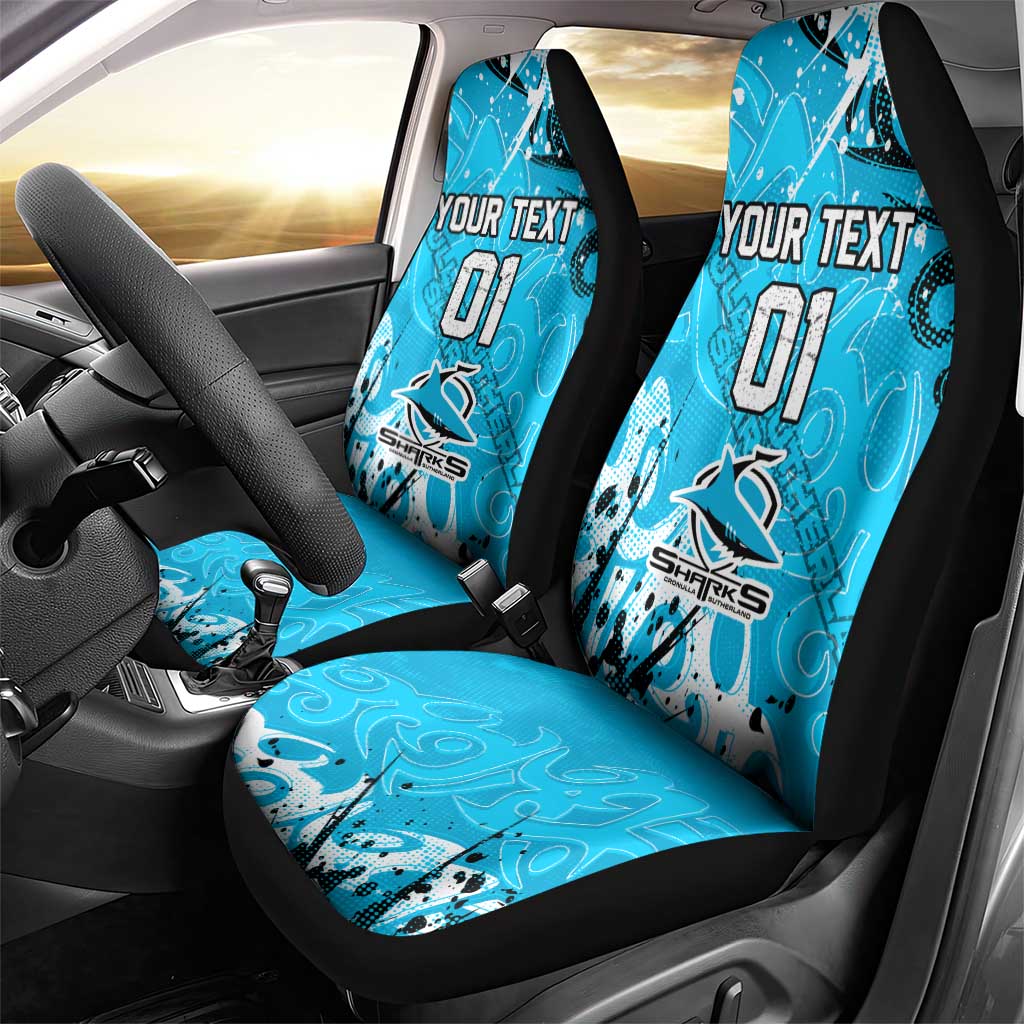 Personalized Cronulla-Sutherland Sharks Rugby Car Seat Cover Urban Street Graffiti Style - Distressed Splatter Elements
