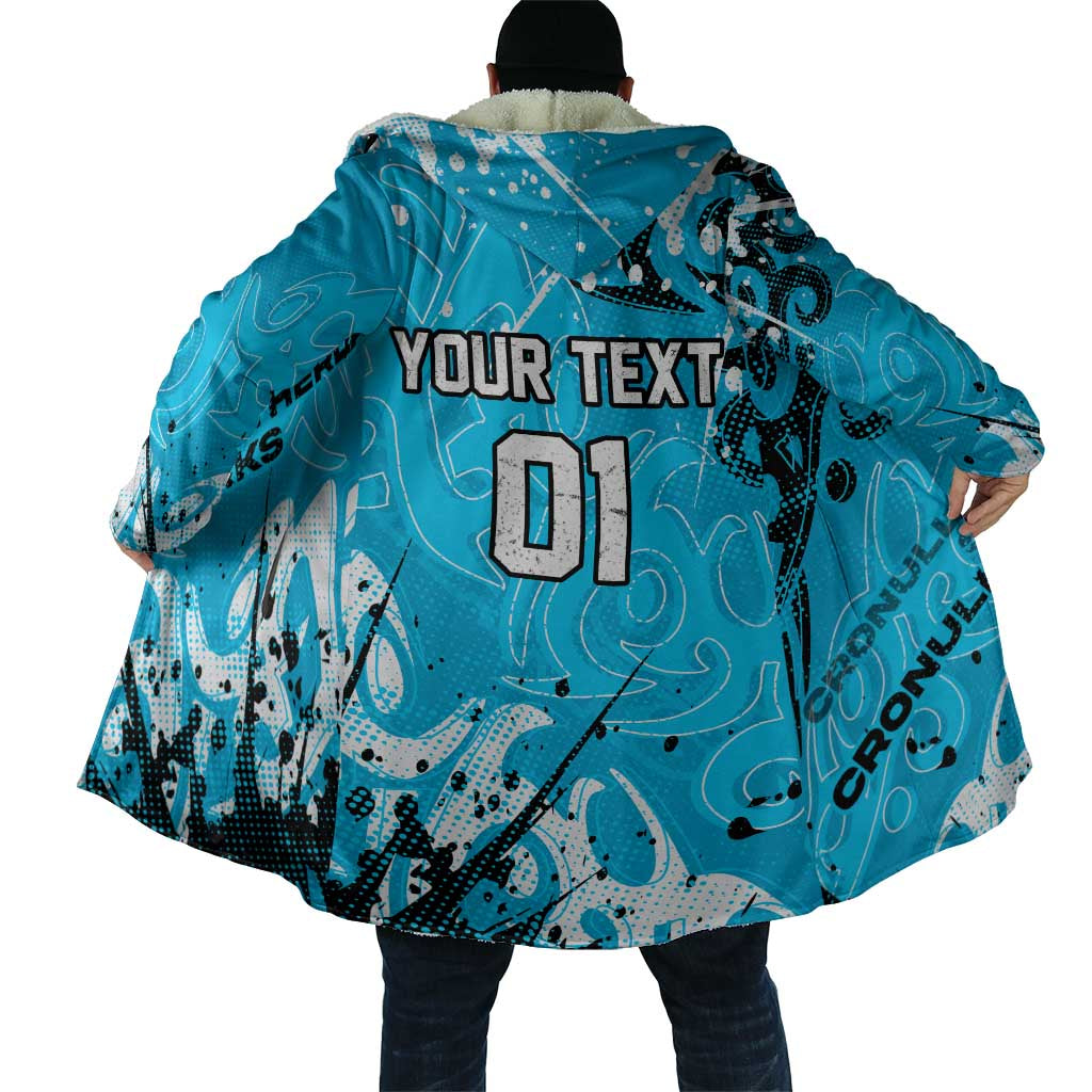 Personalized Cronulla-Sutherland Sharks Rugby Cloak Urban Street Graffiti Style - Distressed Splatter Elements