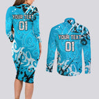 Personalized Cronulla-Sutherland Sharks Rugby Couples Matching Long Sleeve Bodycon Dress and Long Sleeve Button Shirt Urban Street Graffiti Style - Distressed Splatter Elements