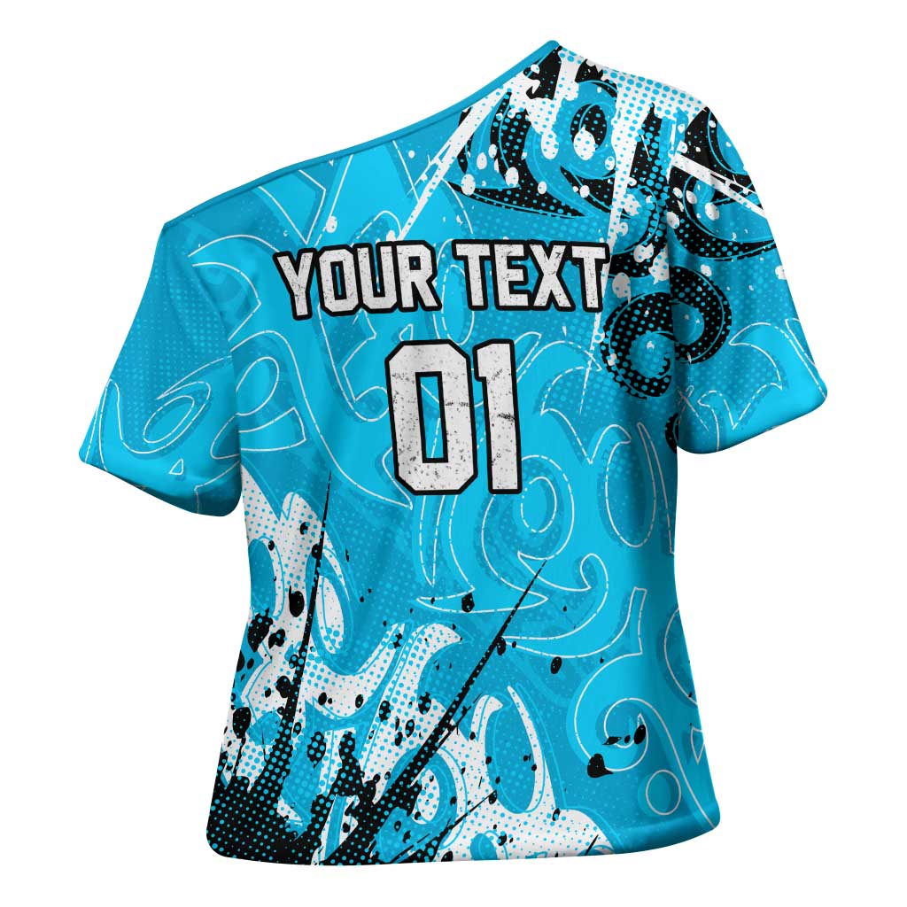 Personalized Cronulla-Sutherland Sharks Rugby Cross Shoulder Shirt Urban Street Graffiti Style - Distressed Splatter Elements