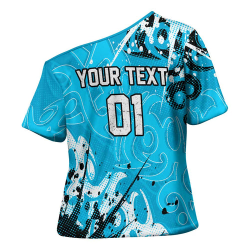 Personalized Cronulla-Sutherland Sharks Rugby Cross Shoulder Shirt Urban Street Graffiti Style - Distressed Splatter Elements