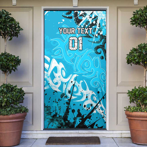 Personalized Cronulla-Sutherland Sharks Rugby Door Cover Urban Street Graffiti Style - Distressed Splatter Elements