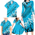 Personalized Cronulla-Sutherland Sharks Rugby Family Matching Long Sleeve Bodycon Dress and Hawaiian Shirt Urban Street Graffiti Style - Distressed Splatter Elements
