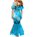 Personalized Cronulla-Sutherland Sharks Rugby Family Matching Mermaid Dress and Hawaiian Shirt Urban Street Graffiti Style - Distressed Splatter Elements
