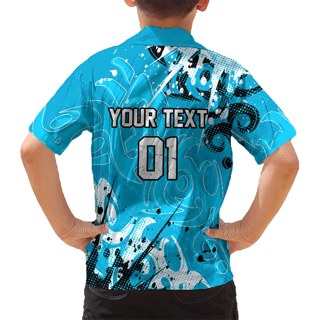 Personalized Cronulla-Sutherland Sharks Rugby Family Matching Off The Shoulder Long Sleeve Dress and Hawaiian Shirt Urban Street Graffiti Style - Distressed Splatter Elements