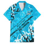 Personalized Cronulla-Sutherland Sharks Rugby Family Matching Off The Shoulder Long Sleeve Dress and Hawaiian Shirt Urban Street Graffiti Style - Distressed Splatter Elements
