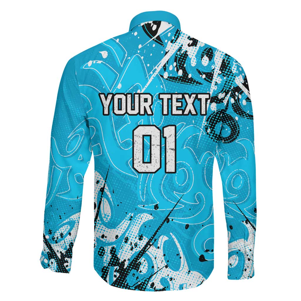 Personalized Cronulla-Sutherland Sharks Rugby Family Matching Off The Shoulder Long Sleeve Dress and Hawaiian Shirt Urban Street Graffiti Style - Distressed Splatter Elements
