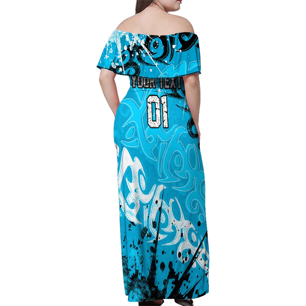 Personalized Cronulla-Sutherland Sharks Rugby Family Matching Off Shoulder Maxi Dress and Hawaiian Shirt Urban Street Graffiti Style - Distressed Splatter Elements