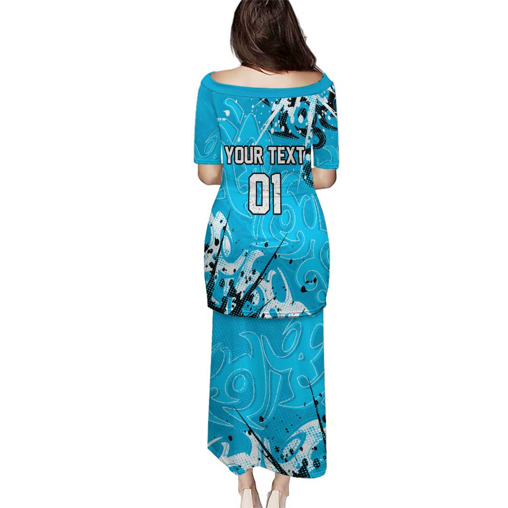 Personalized Cronulla-Sutherland Sharks Rugby Family Matching Puletasi and Hawaiian Shirt Urban Street Graffiti Style - Distressed Splatter Elements