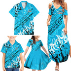 Personalized Cronulla-Sutherland Sharks Rugby Family Matching Summer Maxi Dress and Hawaiian Shirt Urban Street Graffiti Style - Distressed Splatter Elements