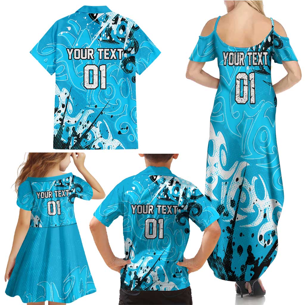 Personalized Cronulla-Sutherland Sharks Rugby Family Matching Summer Maxi Dress and Hawaiian Shirt Urban Street Graffiti Style - Distressed Splatter Elements
