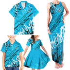 Personalized Cronulla-Sutherland Sharks Rugby Family Matching Tank Maxi Dress and Hawaiian Shirt Urban Street Graffiti Style - Distressed Splatter Elements
